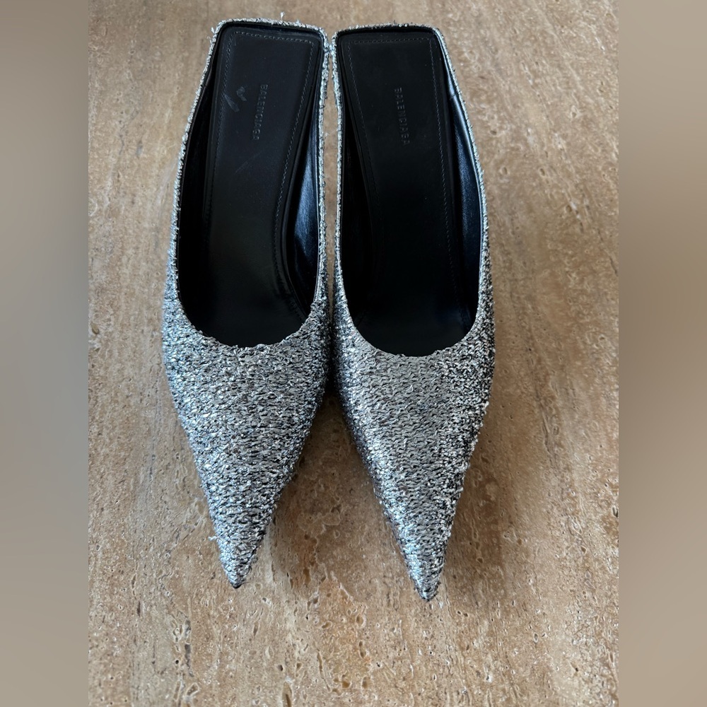 NWOB BALENCIAGA Silver Titanium Knife Mules size 37.5 - Picture 6 of 11